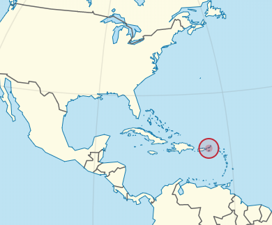 A map showing where the USVI is located