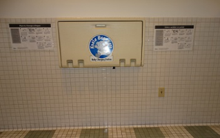 The garbage can was moved. The changing table was lowered on the wall so that it was no more than 48" to the handle.