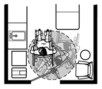 Espacio giratorio para silla de ruedas