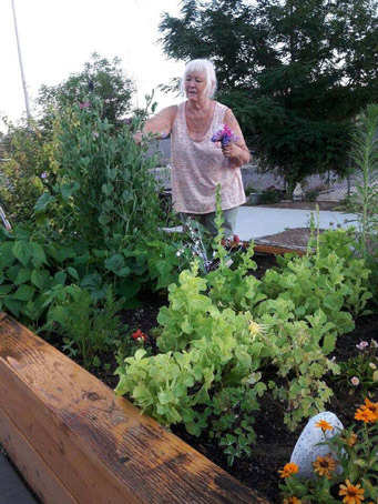 Janet Thornto picking flowers