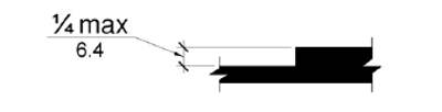 Dibujo de elevación de un cambio de nivel entre las superficies de dos planos paralelos con un borde vertical de 1/4 de pulgada (6.4 mm) de altura máxima.