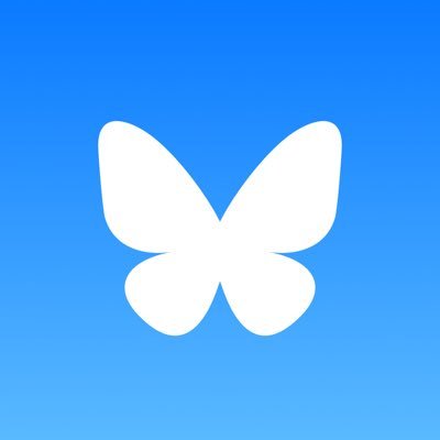 The Bluesky logo: a white butterfly with an blue background.