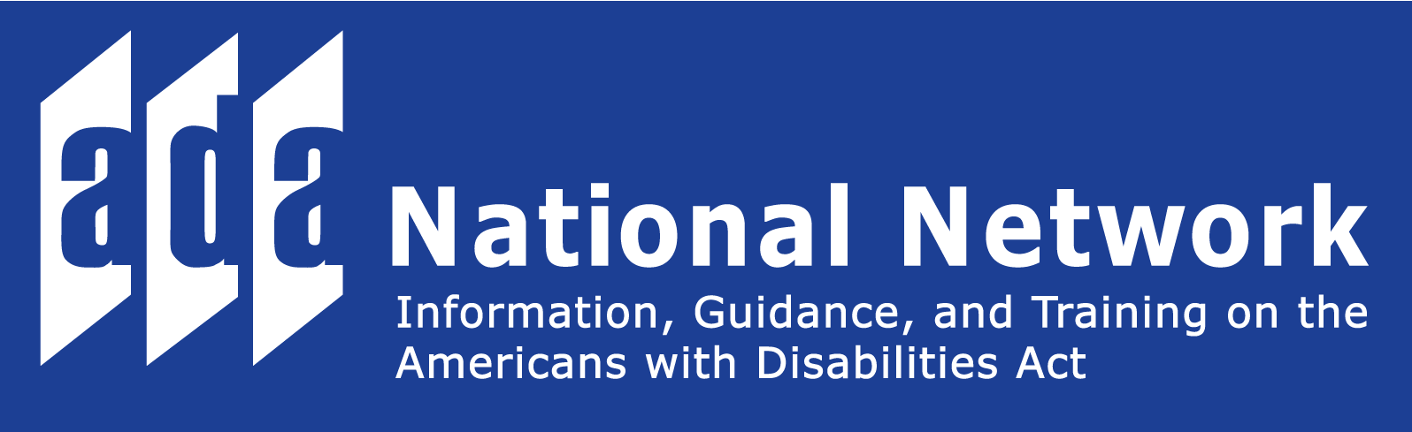 Logo for the ADA National Network. Three doors that read the letters A, D, A. National Network. Information, guidance, and training on the Americans with Disabilities Act.